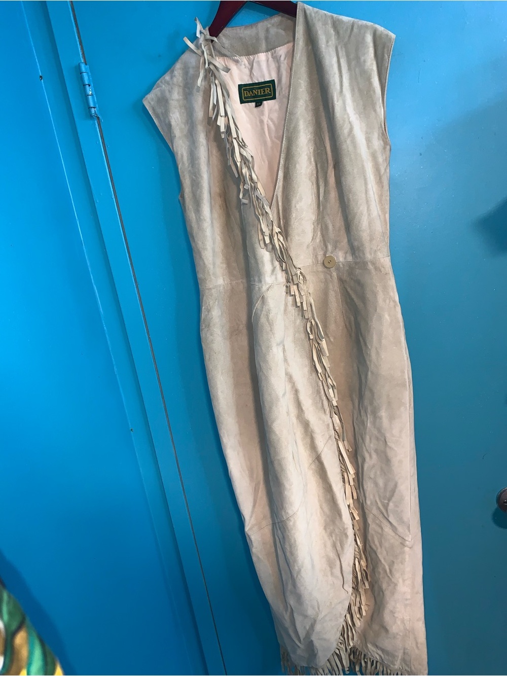Danier Genuine Leather Cream Fringe Long Vest